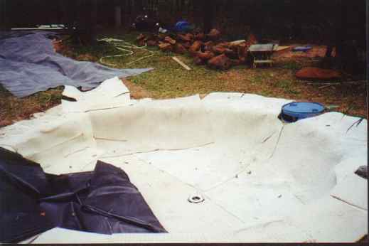 Used carpet lining the hole