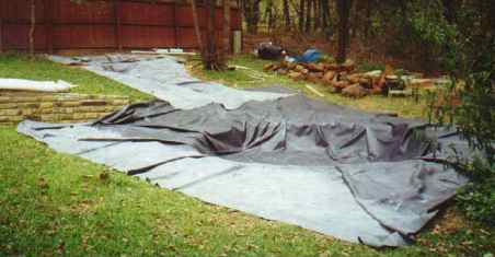 Rubber liner laid in the pond